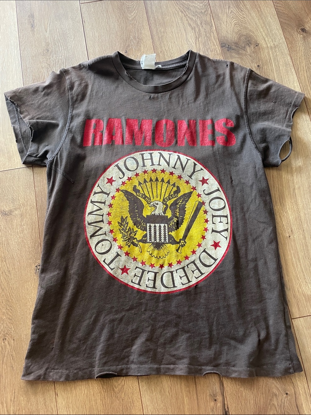 MadeWorn Ramones Logo Tee in Brown with Red and Yellow Print